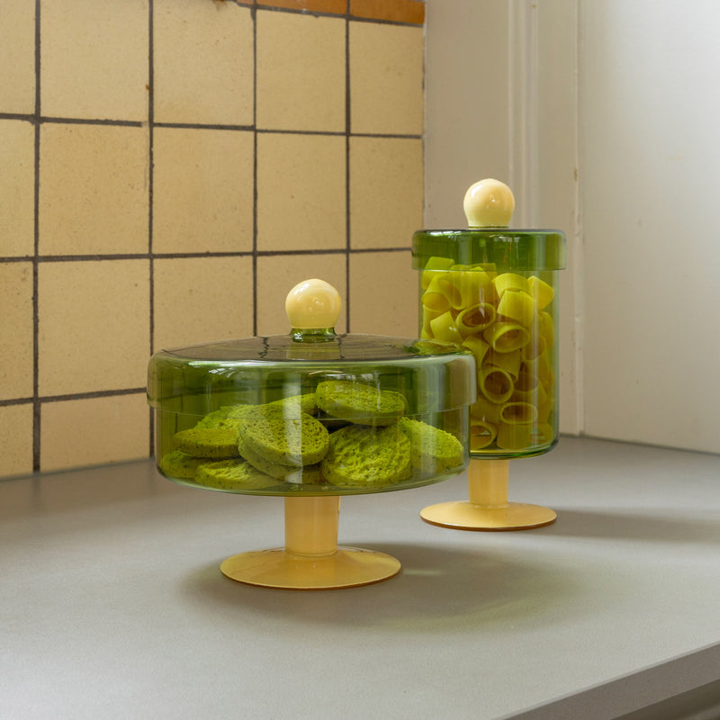 &klevering - Duo Aufbewahrungsglas | Ø 22 x 20 cm / green/yellow, Ø 11,5 x 27 cm / green/yellow