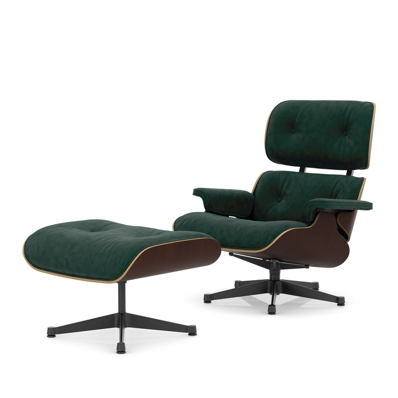Vitra - Lounge Chair & Ottoman | Calma 11 pine green / Nussbaum dunkel / basic dark pulverbeschichtet