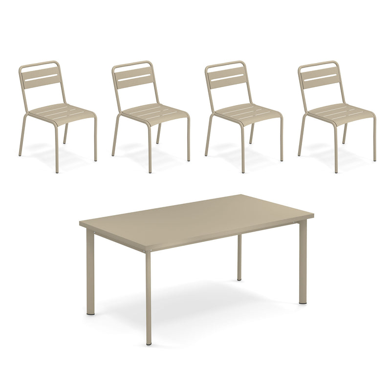 Emu - Star Outdoor Tisch 160 x 90 cm + Armlehnstuhl (4er-Set) | Stuhl / 160 x 90 cm / taupe