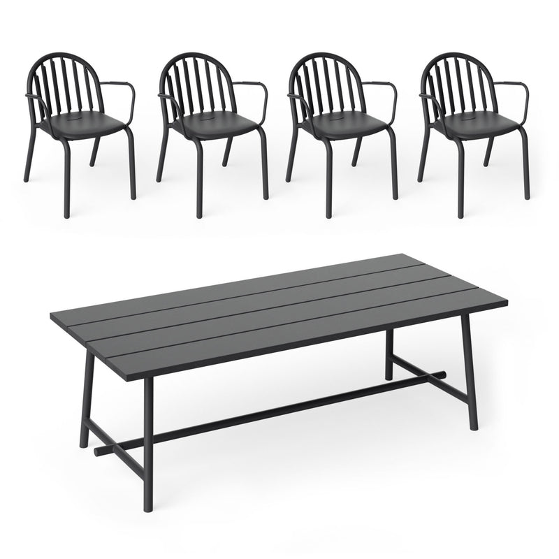 Fatboy - Fred's Outdoor Tisch 220 x 100 cm + Armlehnstuhl (4er Set) | anthrazit