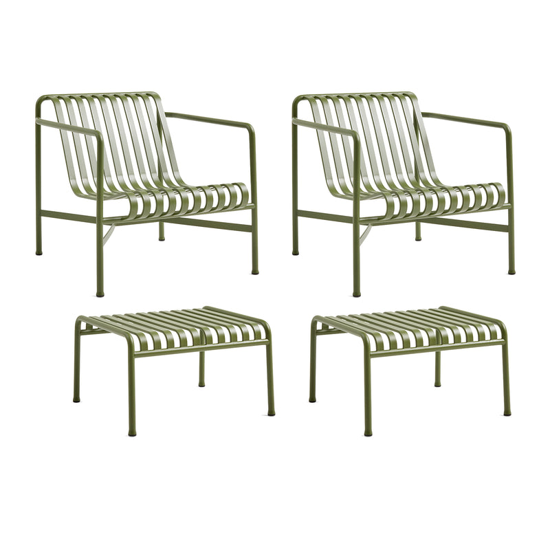 HAY - Palissade 2x Lounge Chair Low + 2x Ottoman | olive