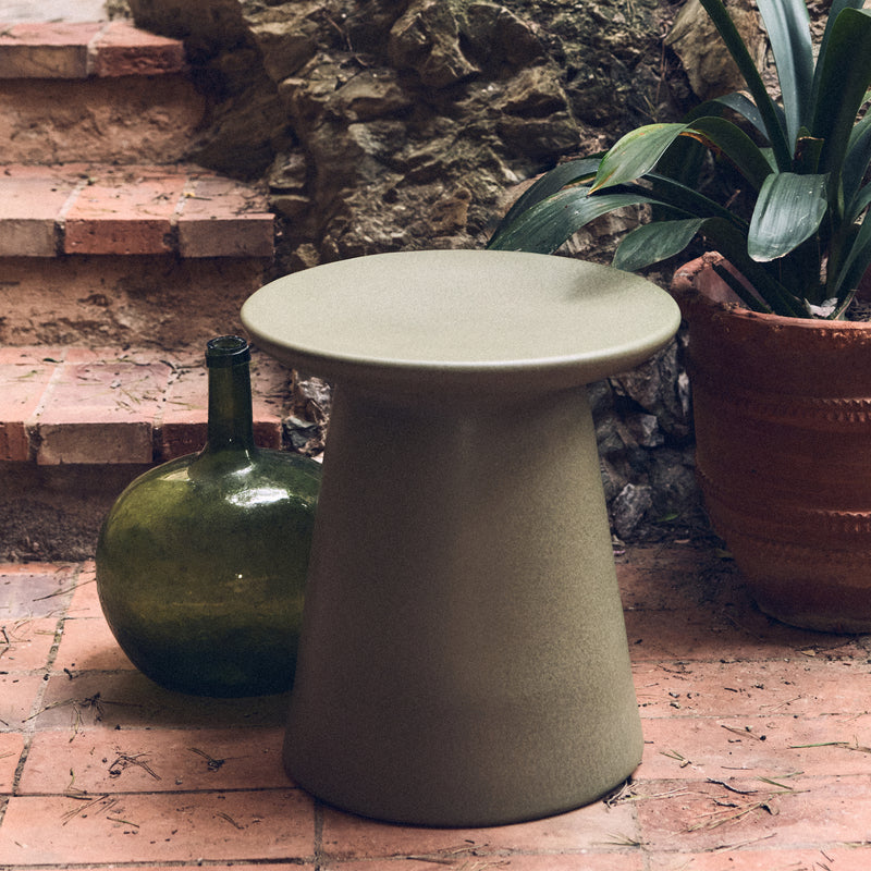 HKliving - Beistelltisch aus Steingut | Ø 40 x H 43 cm / army