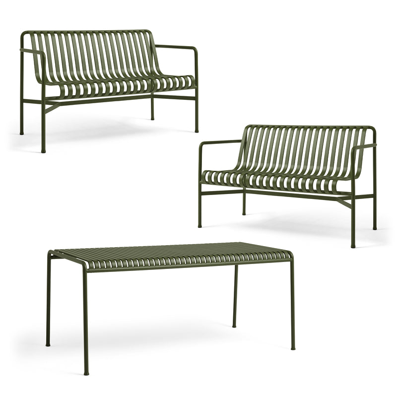 HAY - Palissade Tisch + 2x Dining Bench | olive
