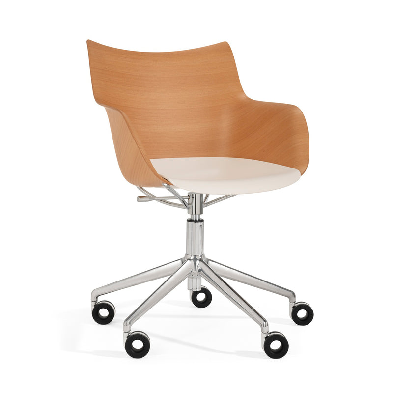 Kartell - Q/Wood Stuhl mit Rollen | ohne Polster / Buche hell