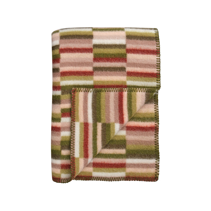 Røros Tweed - Ida Wolldecke | olive burgundy