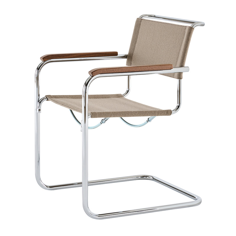 Thonet - S 34 V Armlehnstuhl | Stoff Gabriel Nobel gelbgrau / Chrom