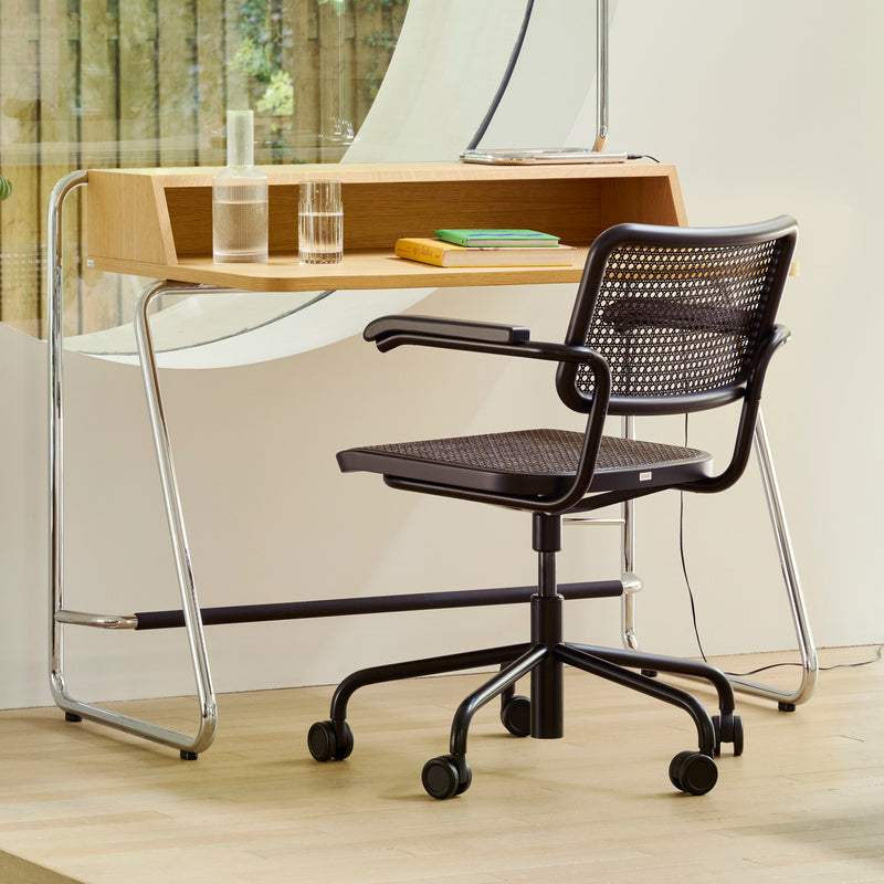 Thonet - S 64 VDR Drehsessel | Buche schwarz gebeizt / tiefschwarz / Geflecht dark melange