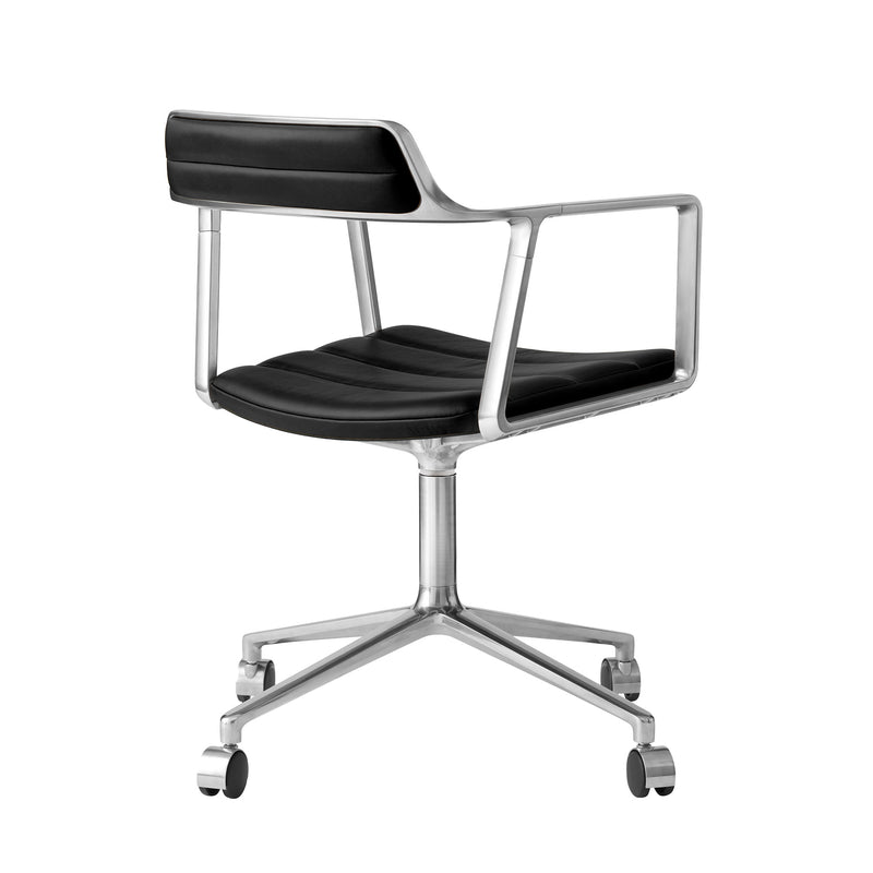 Vipp - 452 Drehstuhl | Rollen / Leder schwarz / Aluminium poliert