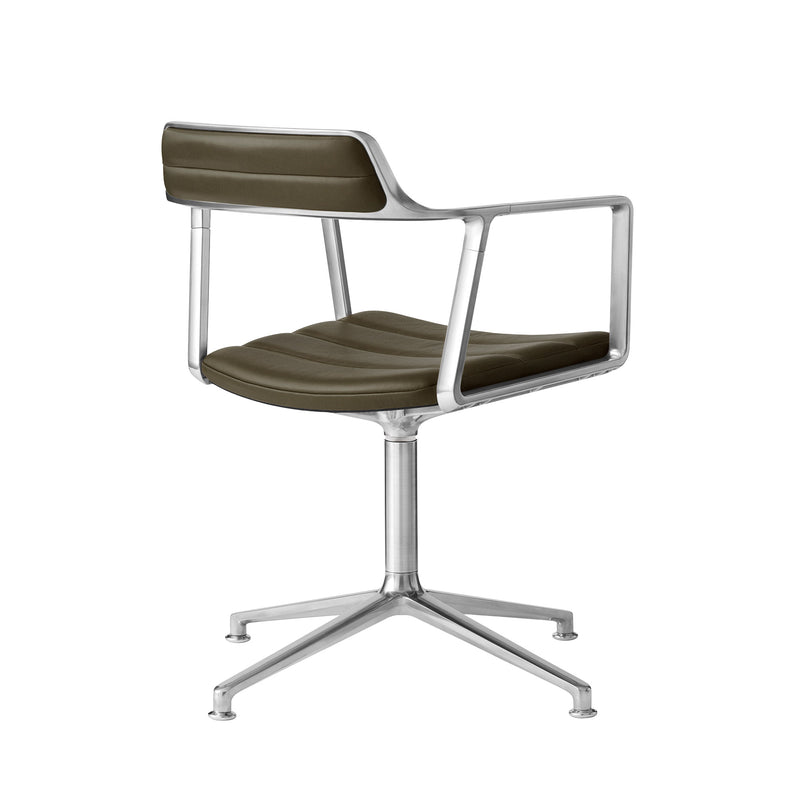 Vipp - 452 Drehstuhl | Gleiter / Leder bosco grün / Aluminium poliert