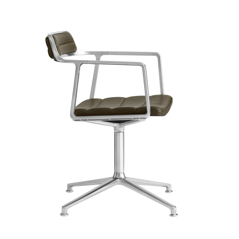 Vipp - 452 Drehstuhl | Gleiter / Leder bosco grün / Aluminium poliert