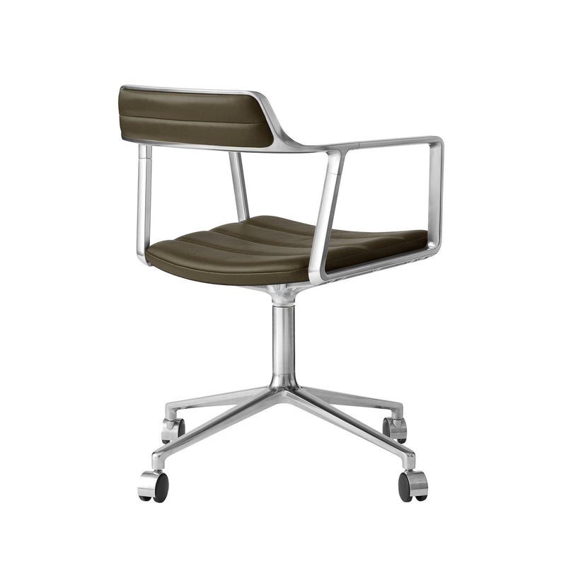 Vipp - 452 Drehstuhl | Rollen / Leder bosco grün / Aluminium poliert