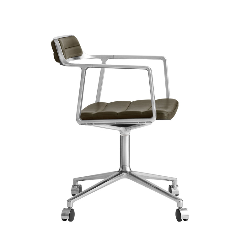 Vipp - 452 Drehstuhl | Rollen / Leder bosco grün / Aluminium poliert