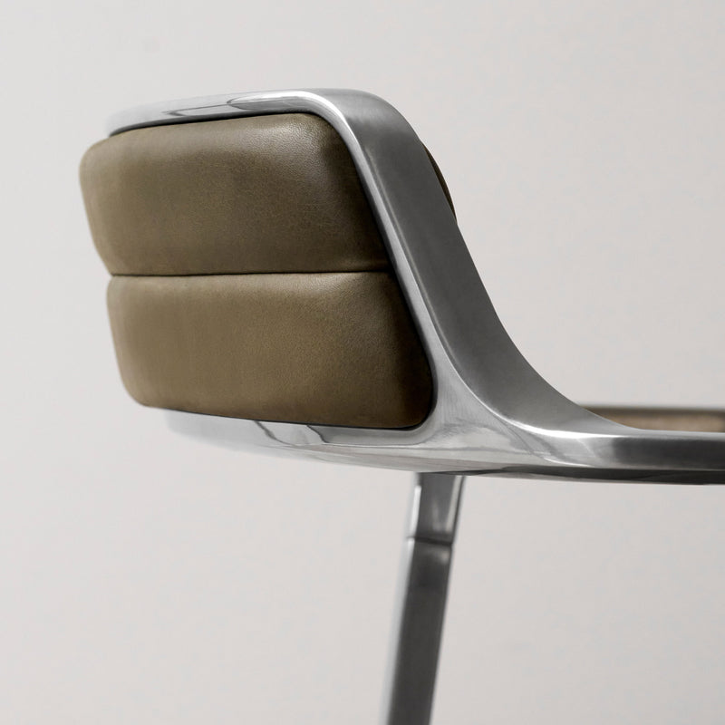 Vipp - 452 Drehstuhl | Rollen / Leder bosco grün / Aluminium poliert