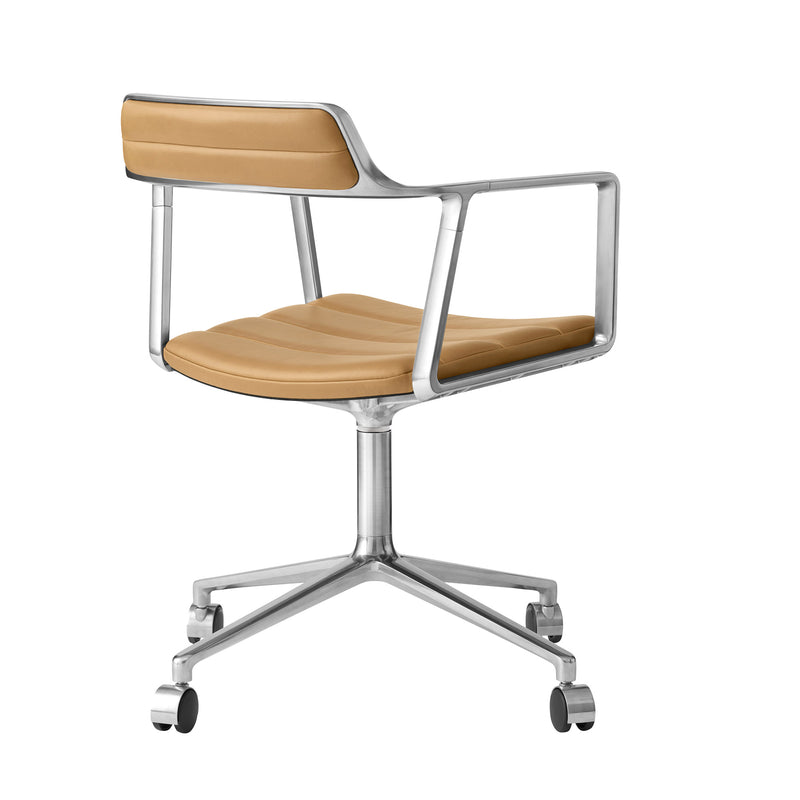 Vipp - 452 Drehstuhl | Rollen / Leder camel / Aluminium poliert