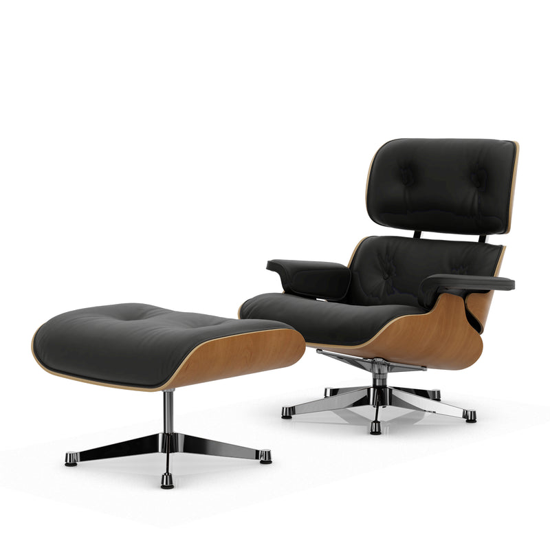 Vitra - Lounge Chair & Ottoman | Leder Premium F 66 nero / Kirsche natur / poliert