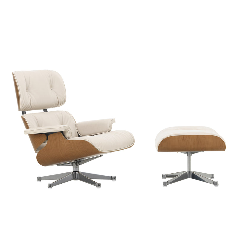 Vitra - Lounge Chair & Ottoman | Leder Premium F 72 snow / Kirsche natur / poliert