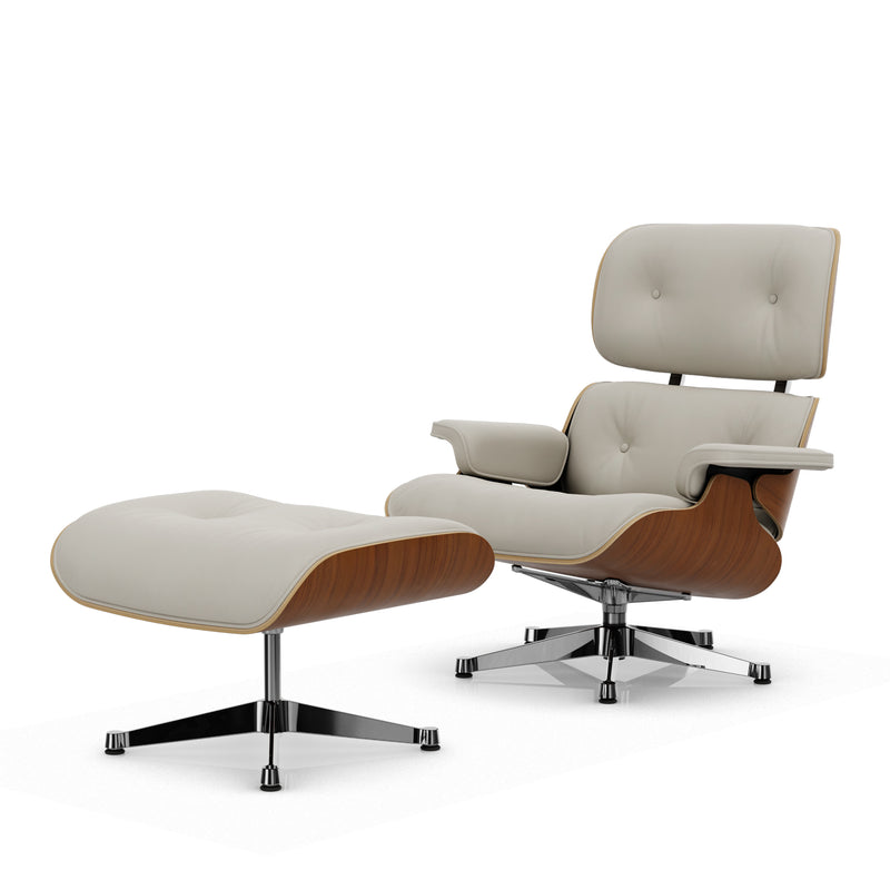 Vitra - Lounge Chair & Ottoman | Leder Premium F 72 snow / Nussbaum natur / poliert