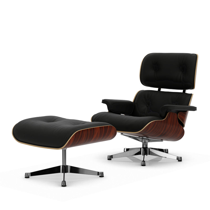 Vitra - Lounge Chair & Ottoman | Leder Premium F 66 nero / Santos Palisander / poliert