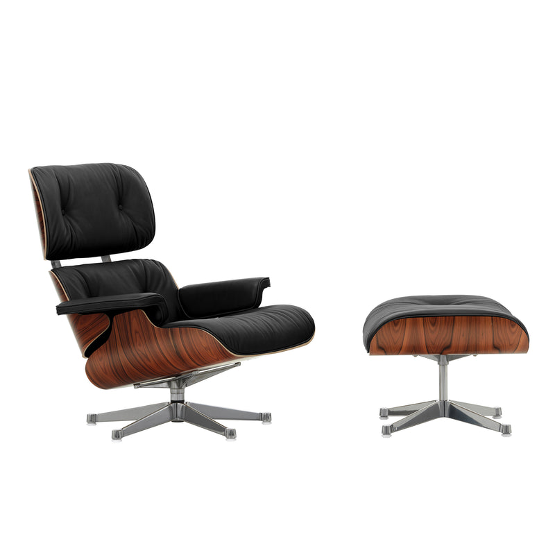 Vitra - Lounge Chair & Ottoman | Leder Premium F 66 nero / Santos Palisander / poliert