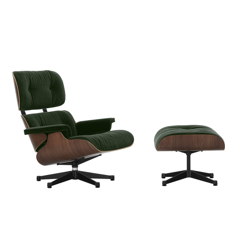 Vitra - Lounge Chair & Ottoman | Calma 11 pine green / Nussbaum dunkel / basic dark pulverbeschichtet