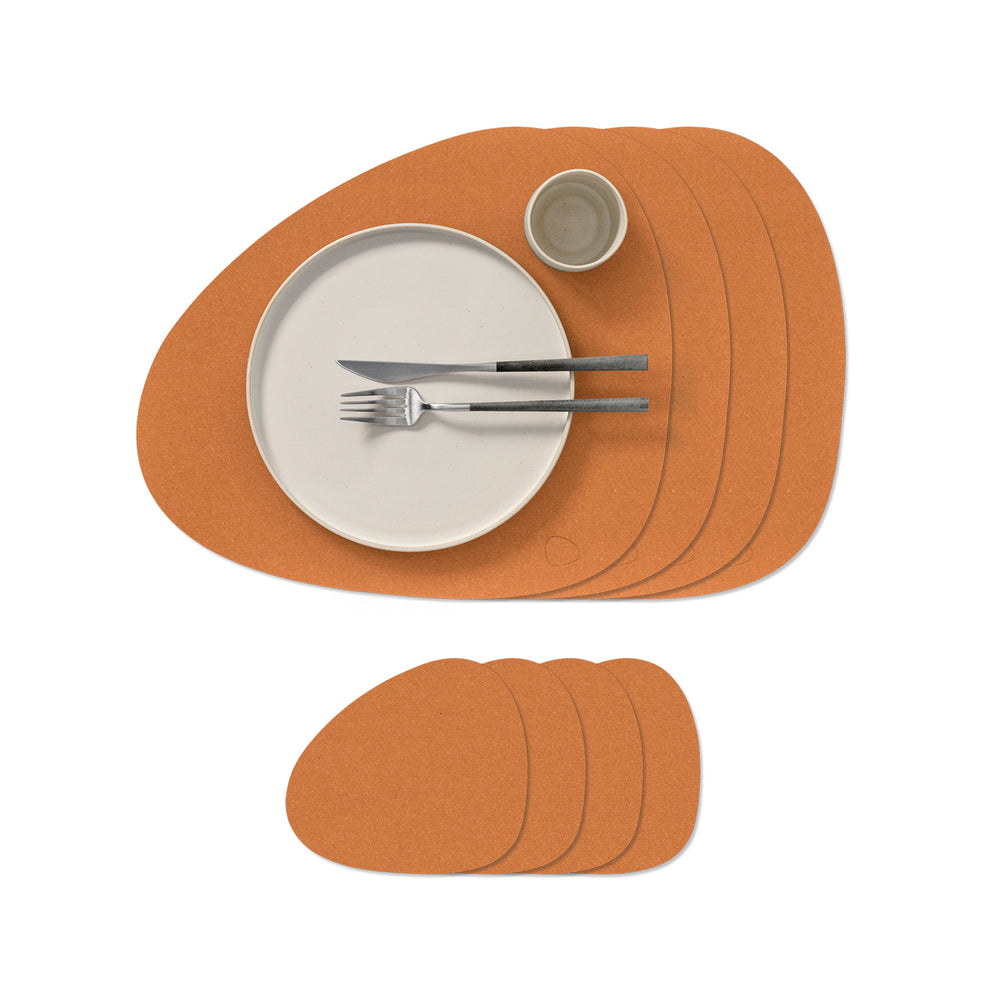 Lind DNA - Tischset Curve Geschenkset | 4 Tischsets + 4 Glasuntersetzer / Core meliert natur
