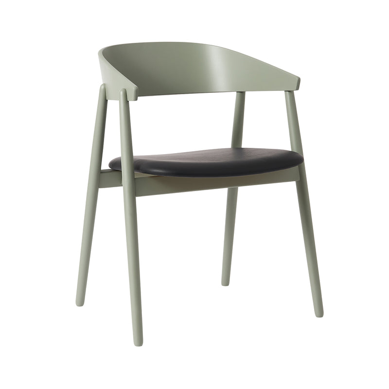 Andersen Furniture - AC2 Stuhl gepolstert | Buche grün lackiert / PU-Leder schwarz
