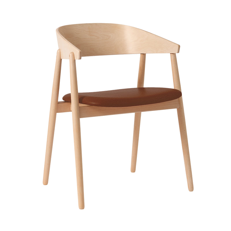 Andersen Furniture - AC2 Stuhl gepolstert | Buche weiß pigmentiert / PU-Leder braun