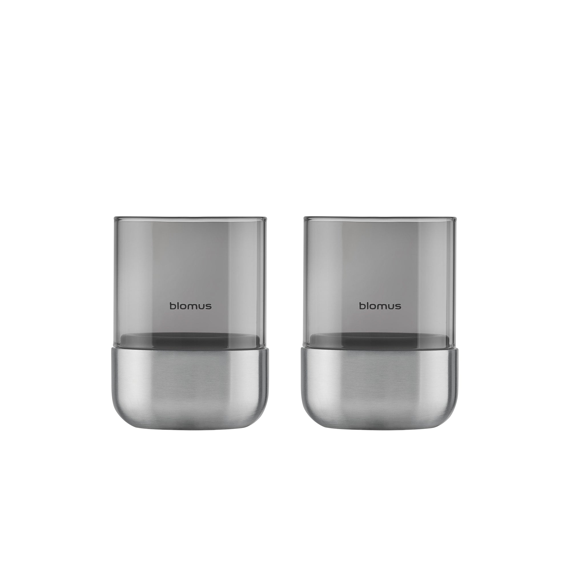 Blomus - Calma Windlicht | 2er-Set / Ø 7 cm / smoke/Edelstahl matt