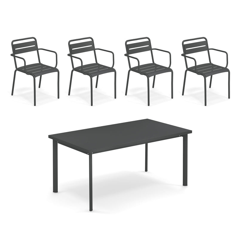 Emu - Star Outdoor Tisch 160 x 90 cm + Armlehnstuhl (4er-Set) | Armlehnstuhl / 160 x 90 cm / antikeisen