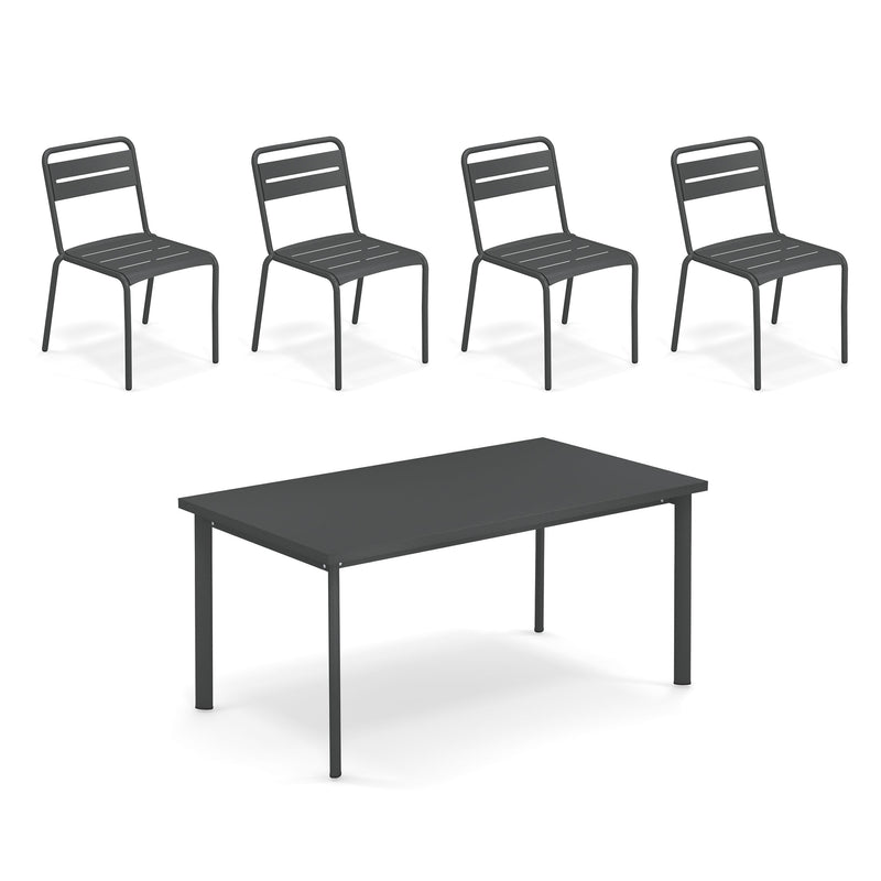 Emu - Star Outdoor Tisch 160 x 90 cm + Armlehnstuhl (4er-Set) | Stuhl / 160 x 90 cm / antikeisen