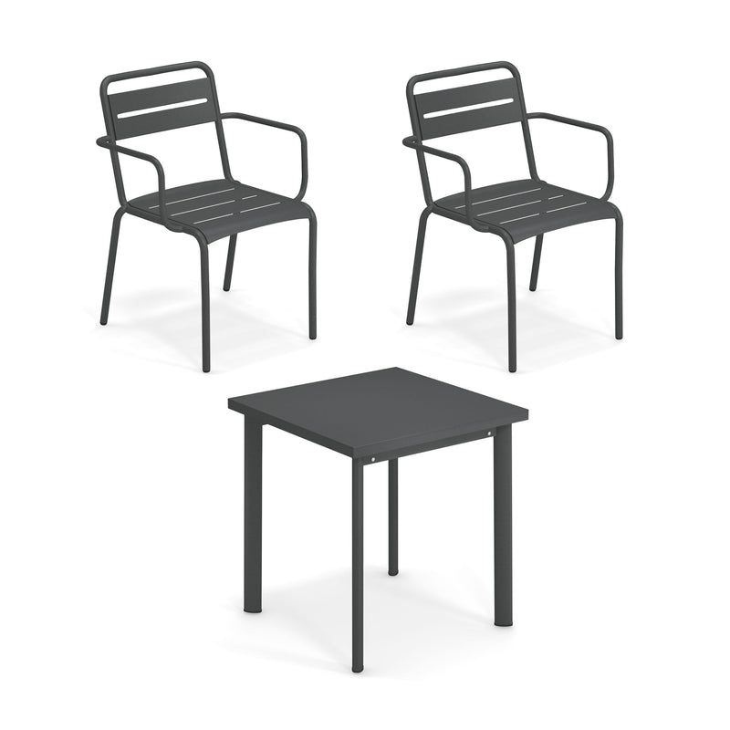 Emu - Star Outdoor Tisch 160 x 90 cm + Armlehnstuhl (4er-Set) | Armlehnstuhl / 70 x 70 cm / antikeisen