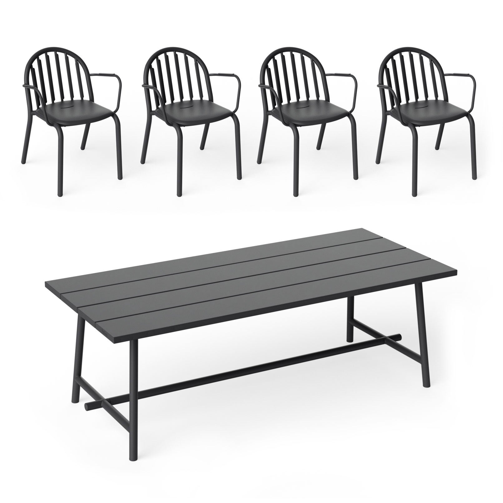 Fatboy - Fred's Outdoor Tisch 220 x 100 cm + Armlehnstuhl (4er Set) | anthrazit