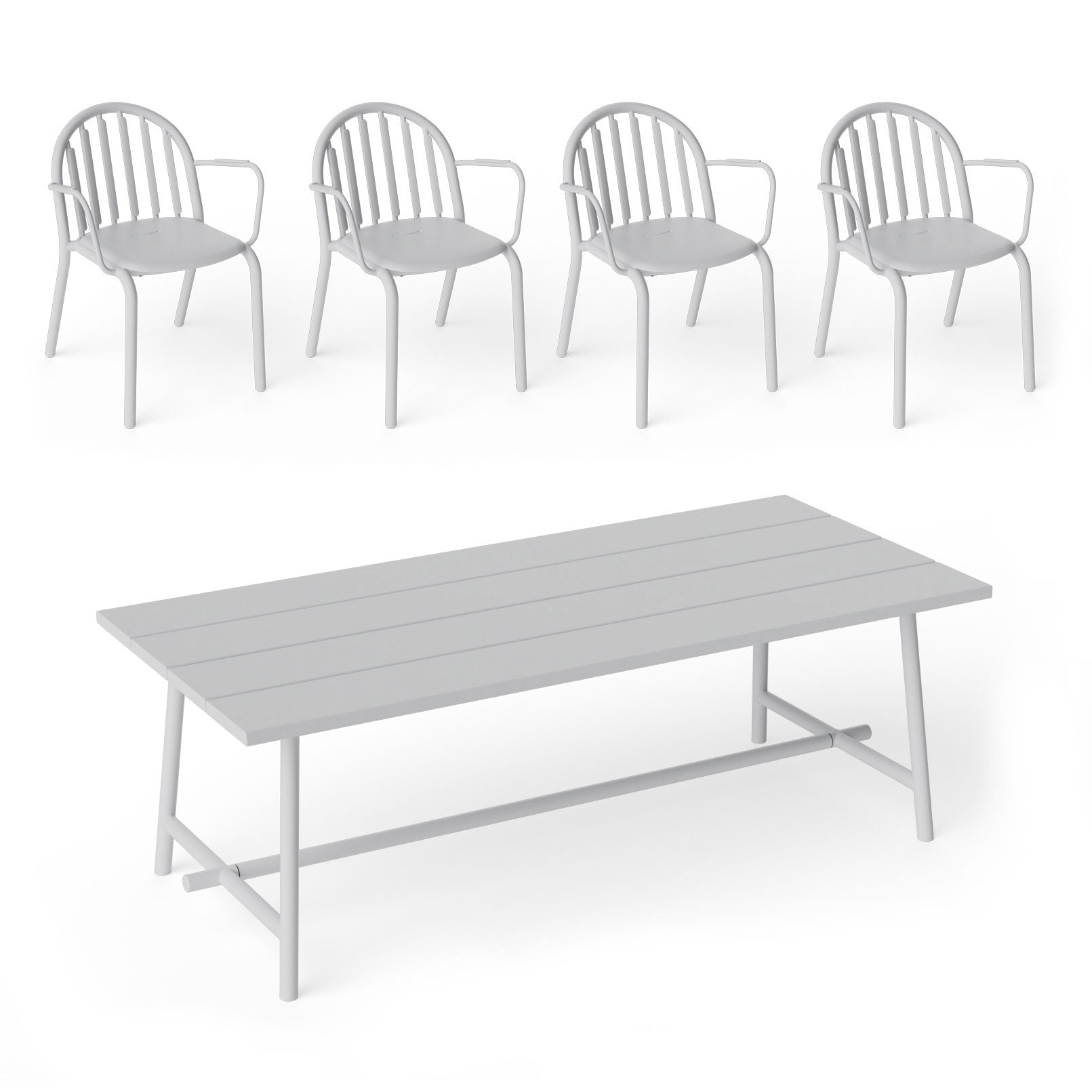 Fatboy - Fred's Outdoor Tisch 220 x 100 cm + Armlehnstuhl (4er Set) | hellgrau