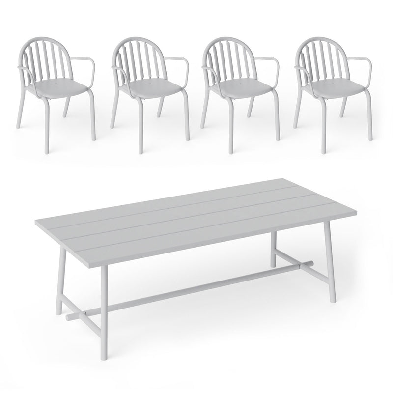 Fatboy - Fred's Outdoor Tisch 220 x 100 cm + Armlehnstuhl (4er Set) | hellgrau
