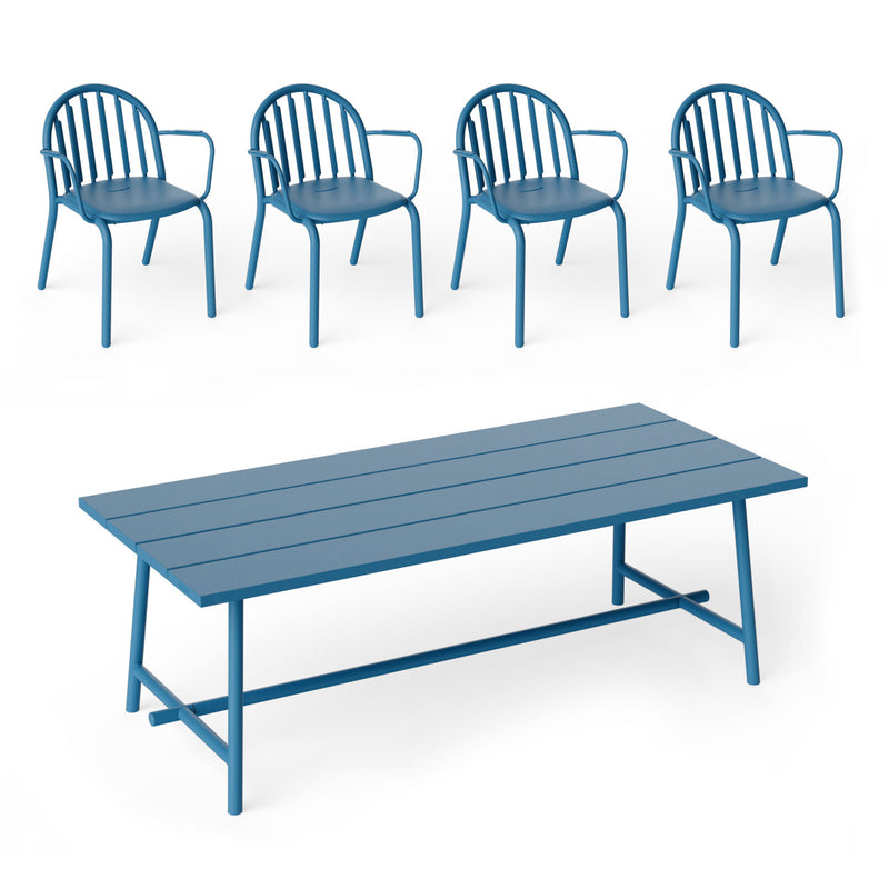 Fatboy - Fred's Outdoor Tisch 220 x 100 cm + Armlehnstuhl (4er Set) | wave blue