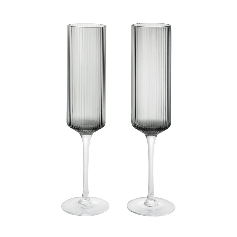 Ferm Living - Ripple Champagnerflöte | smoked grey