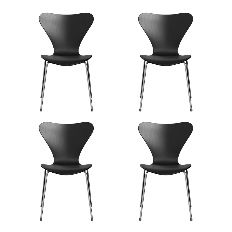 Fritz Hansen - Serie 7 Stuhl Chrom (4er-Set) | Chrom / Esche schwarz gefärbt