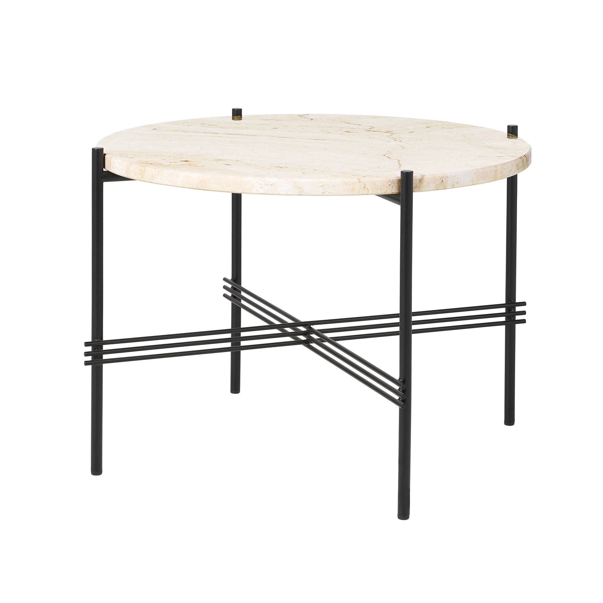 Gubi - Travertine Couchtisch | Ø 55 cm / schwarz/weiß