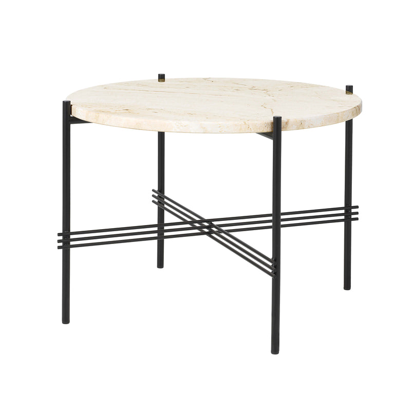 Gubi - Travertine Couchtisch | Ø 55 cm / schwarz/weiß