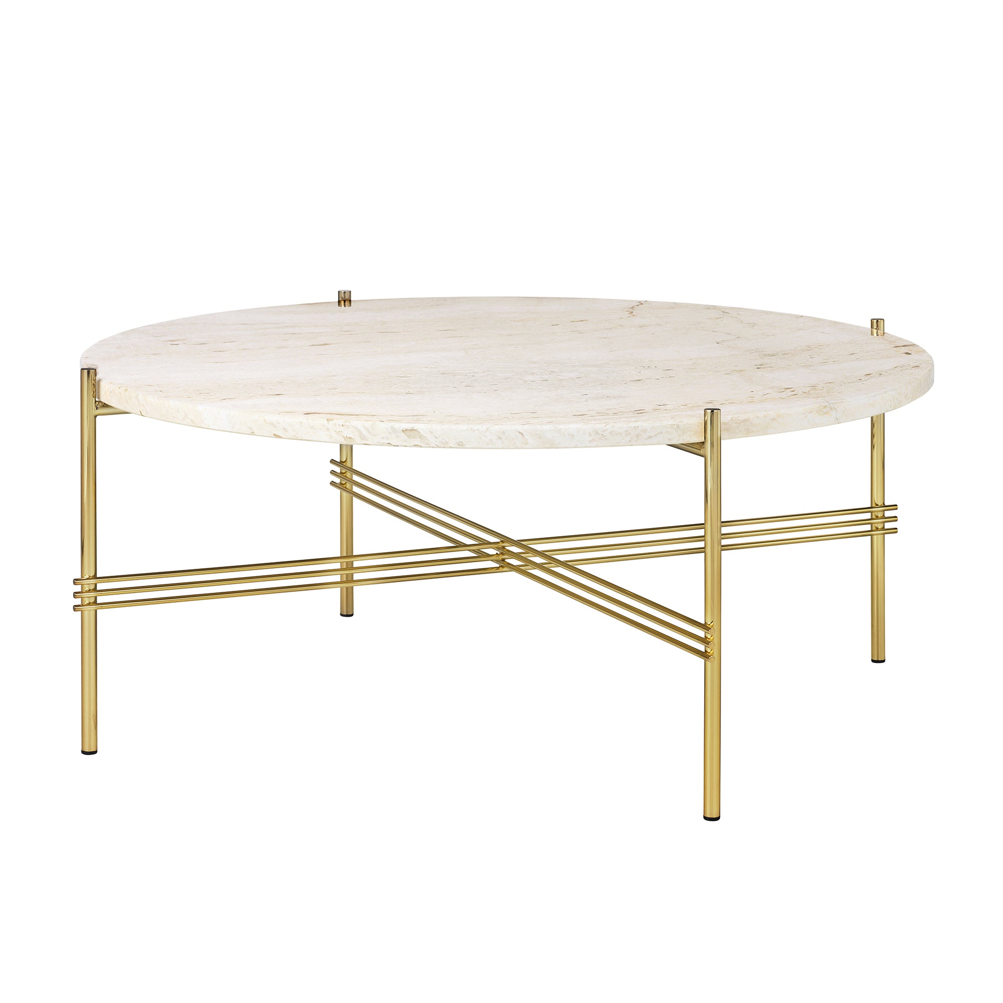 Gubi - Travertine Couchtisch | Ø 80 cm / Messing/weiß