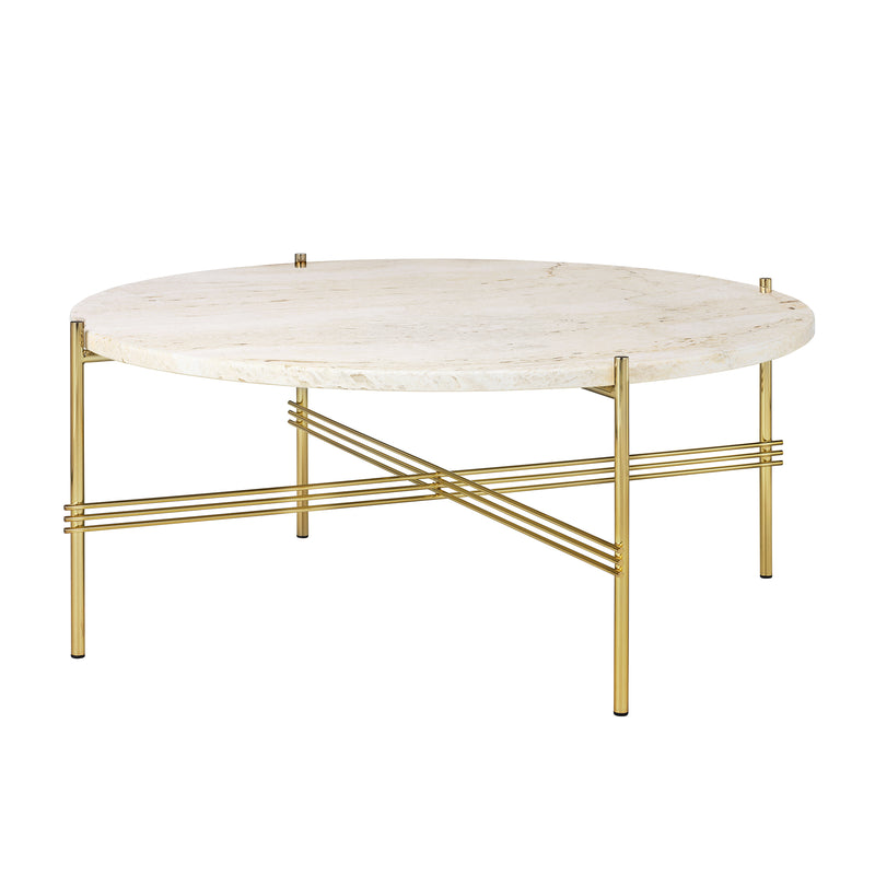 Gubi - Travertine Couchtisch | Ø 80 cm / Messing/weiß