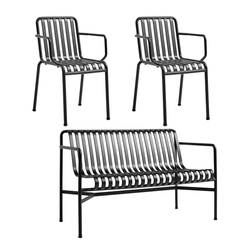 HAY - Palissade Dining Bench + 2x Armlehnenstuhl | anthrazit