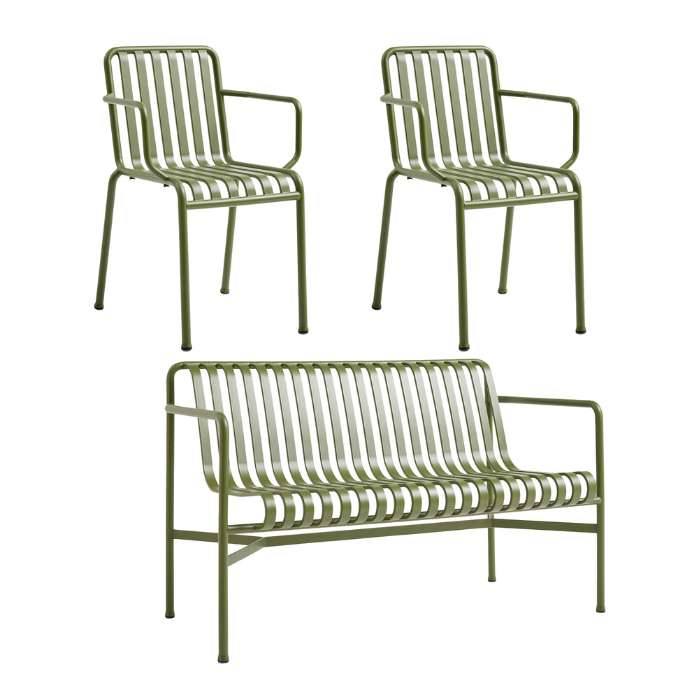 HAY - Palissade Dining Bench + 2x Armlehnenstuhl | olive