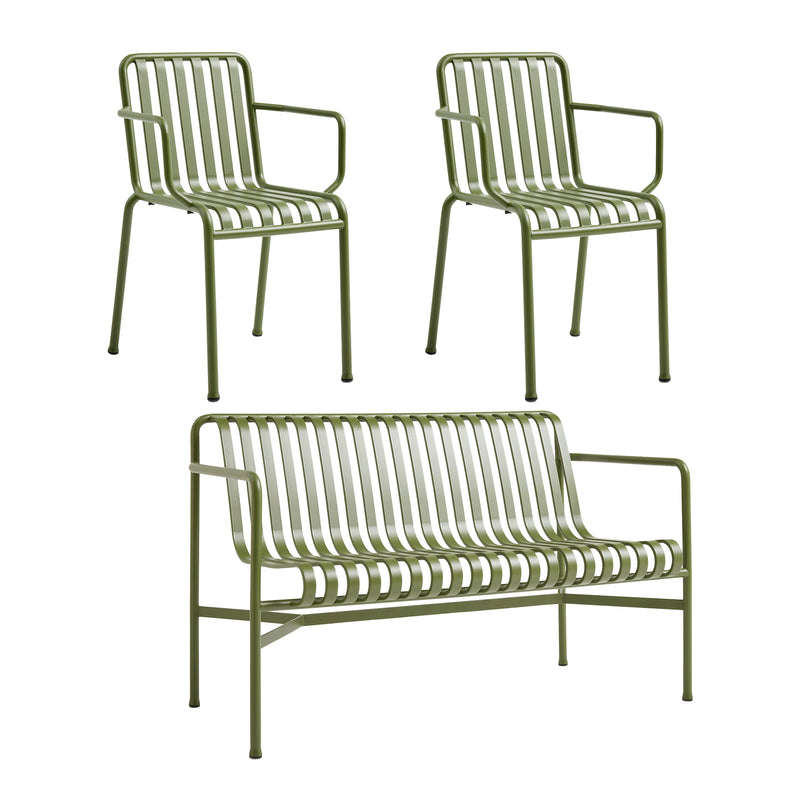 HAY - Palissade Dining Bench + 2x Armlehnenstuhl | olive