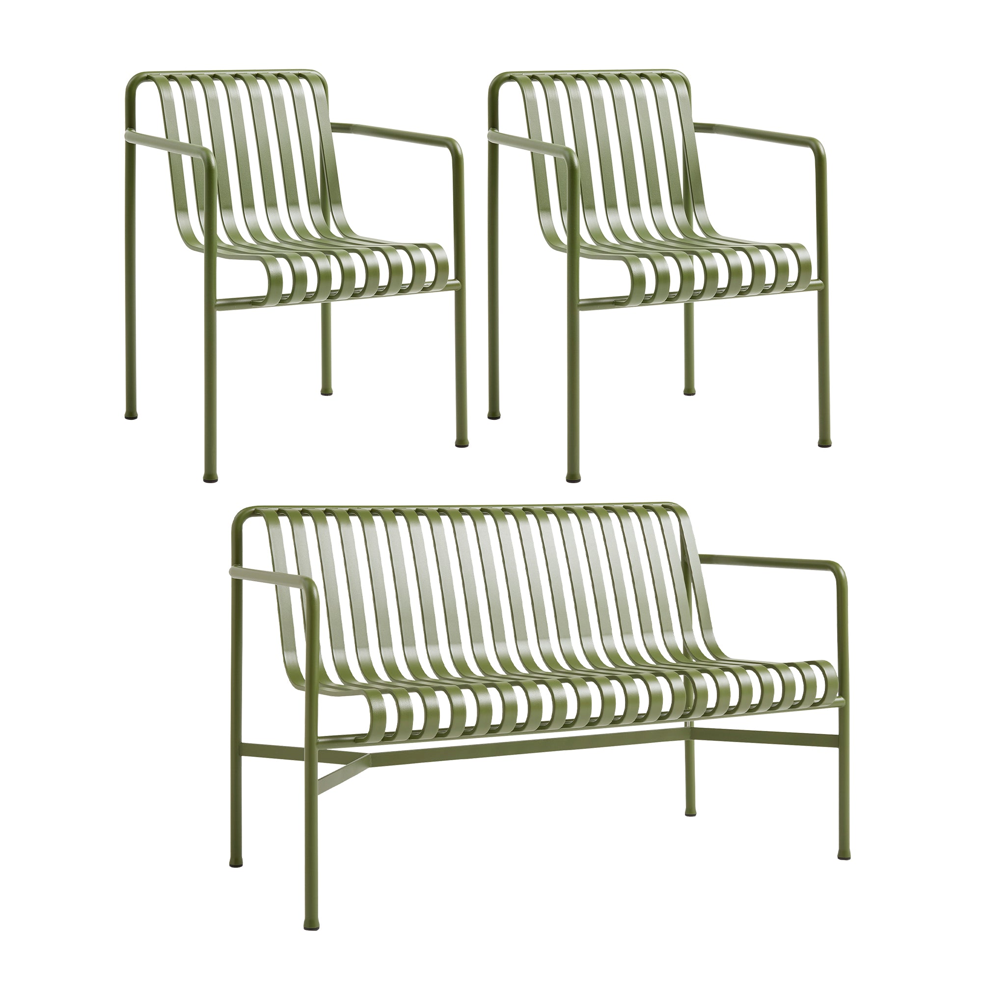 HAY - Palissade Dining Bench + 2x Dining Armchair | olive