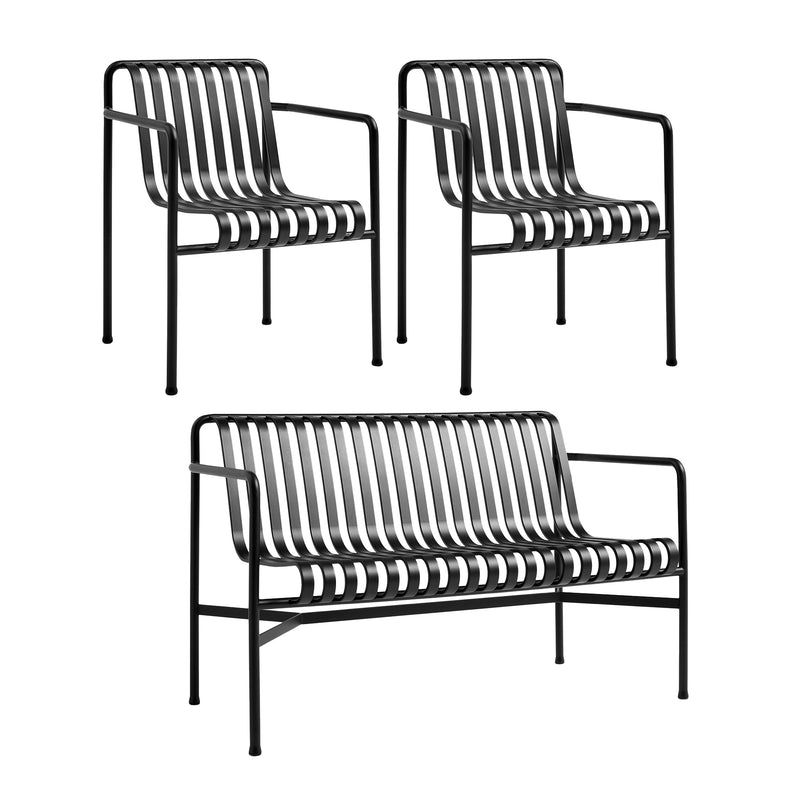 HAY - Palissade Dining Bench + 2x Dining Armchair | anthrazit