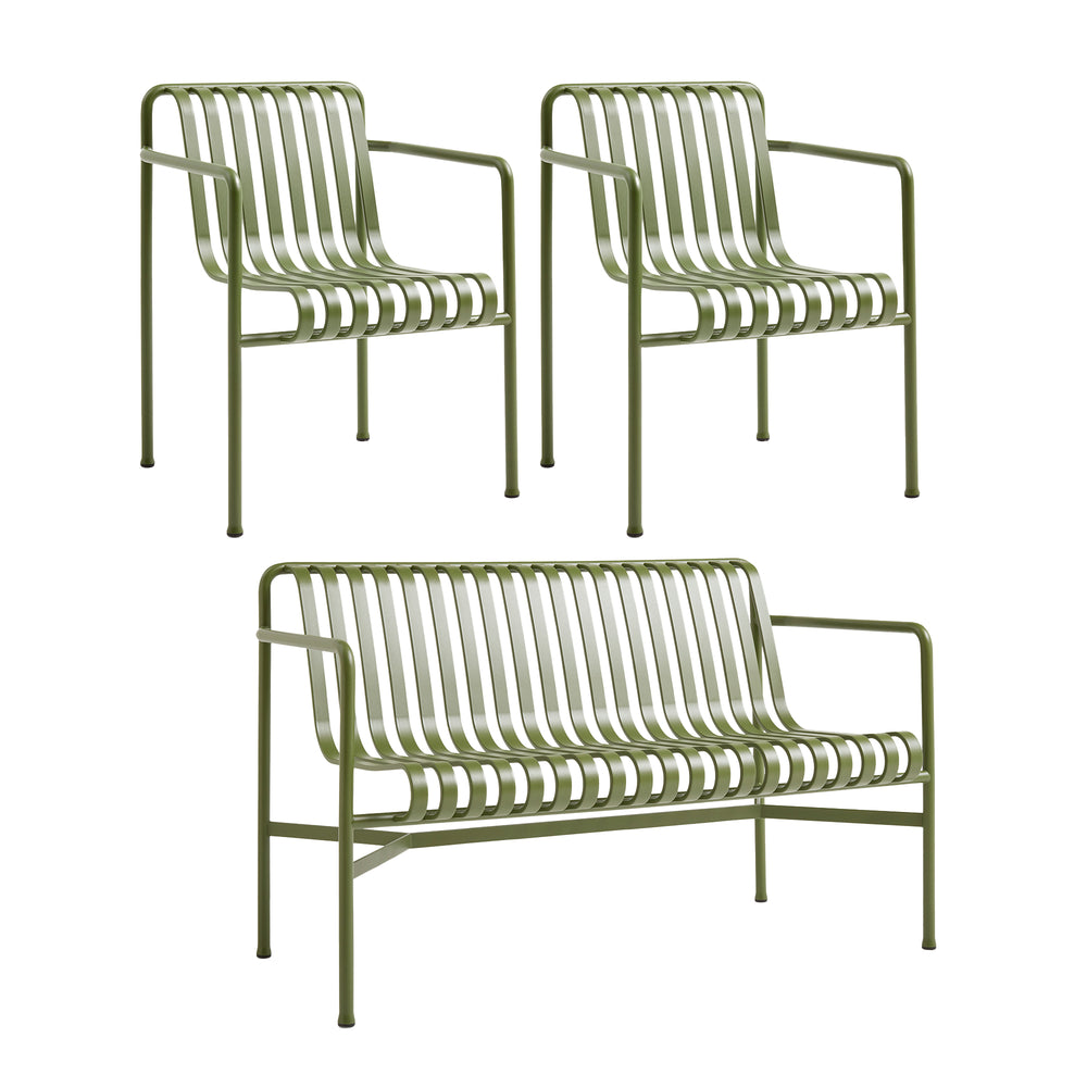 HAY - Palissade Dining Bench + 2x Dining Armchair | olive