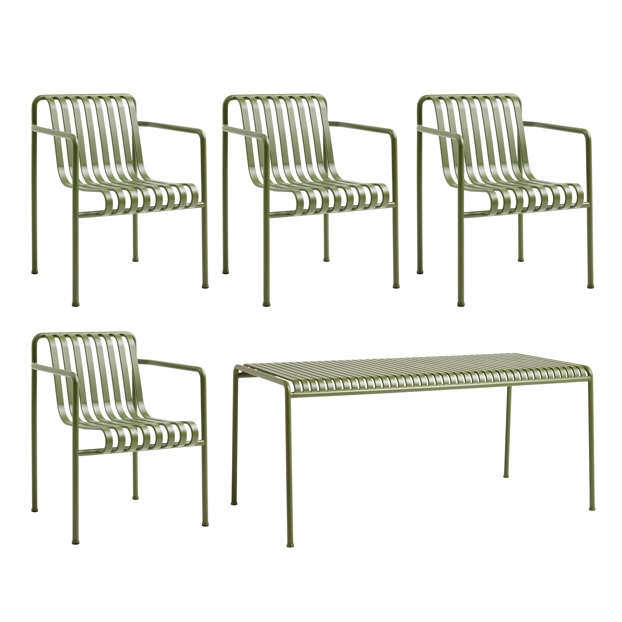 HAY - Palissade Tisch + 4x Dining Armchair | olive
