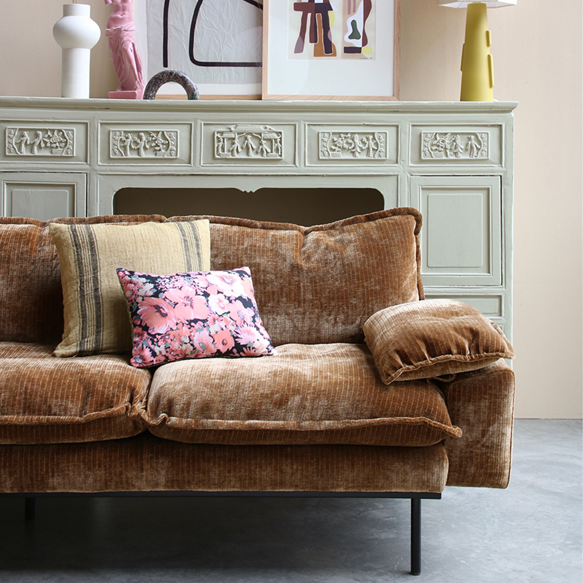 HKliving - Retro Sofa | 2-Sitzer / samt cord, aged gold, 4-Sitzer / samt cord, aged gold