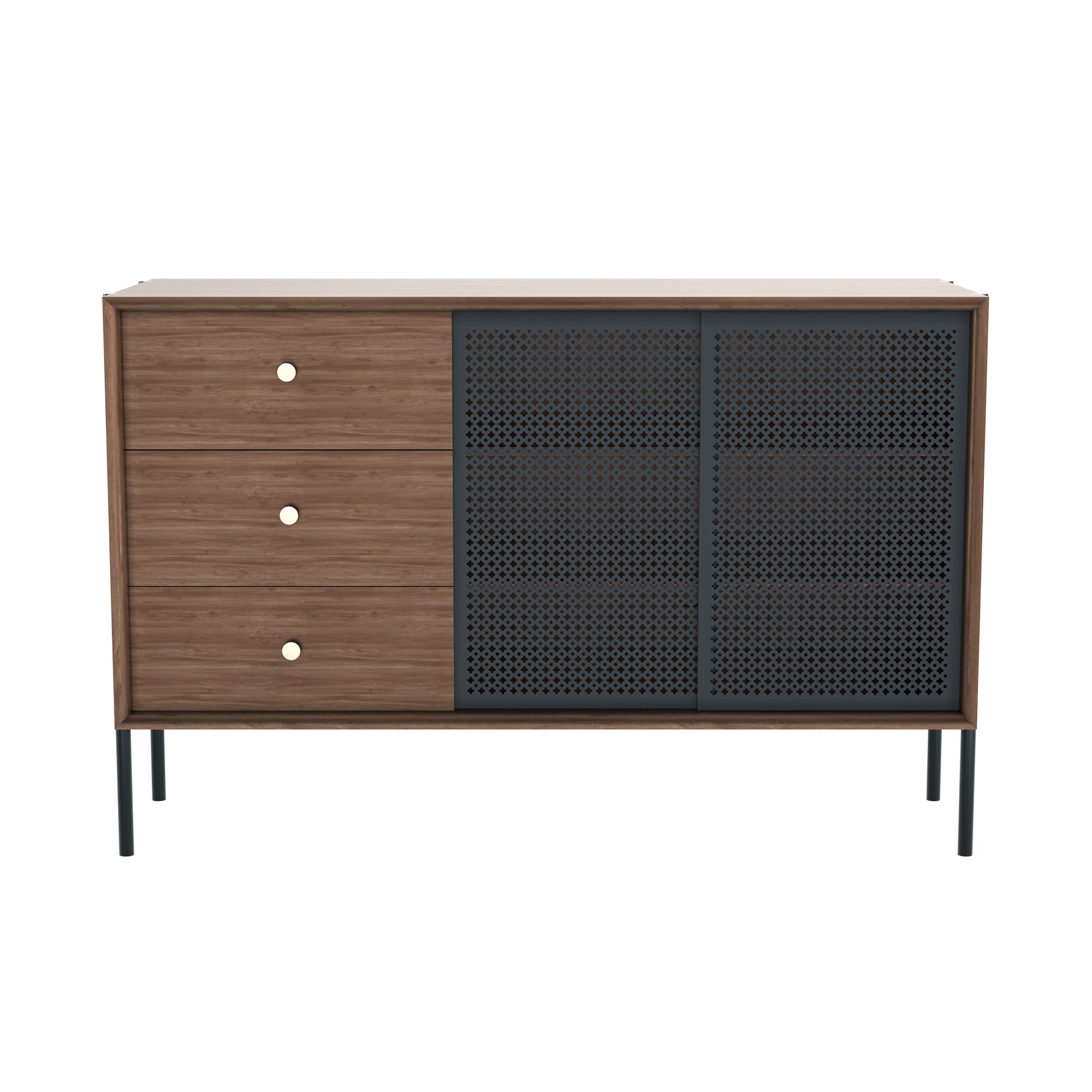 Hartô - Gabin Sideboard mit Schublade | hoch / Walnuss natur/schiefergrau